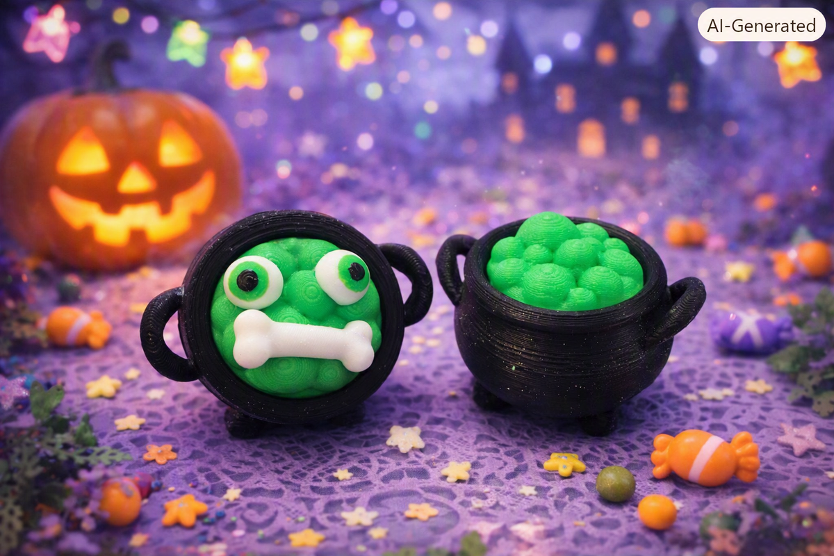3D‑Printed Cauldron Clicker – Cute Spooky Halloween Edition